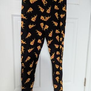 George Kids Leggings - Black with Pizza Print